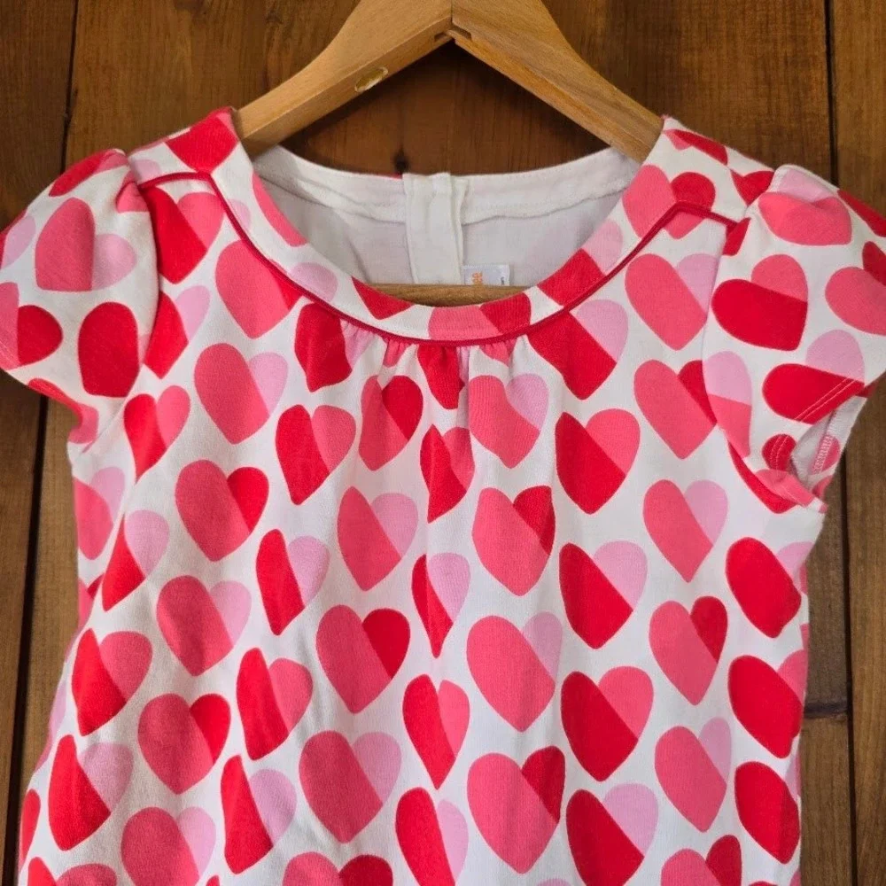 Gymboree Heart Print Dress Kids Size 12‎ Pink Red Short Sleeve Drop Waist Love